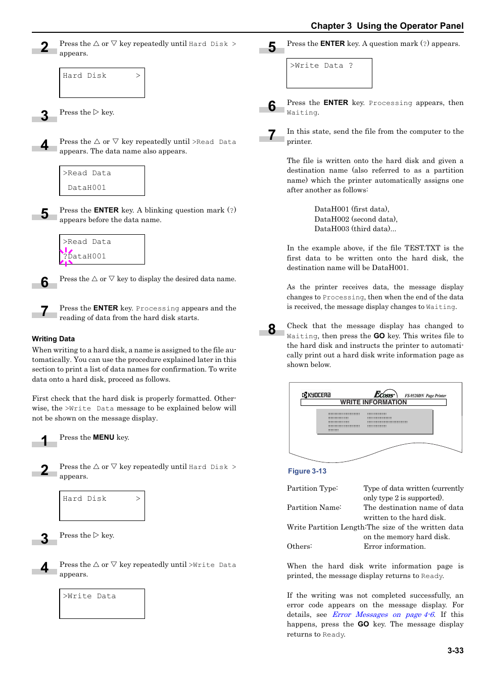 Writing data | HP WP36/50 User Manual | Page 54 / 115