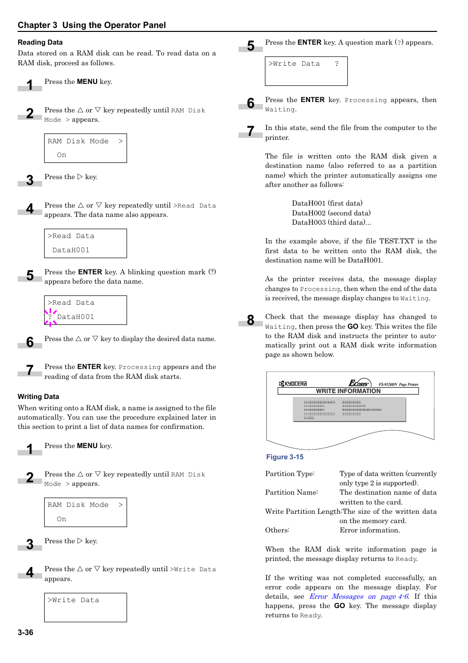 Reading data, Writing data | HP WP36/50 User Manual | Page 57 / 115