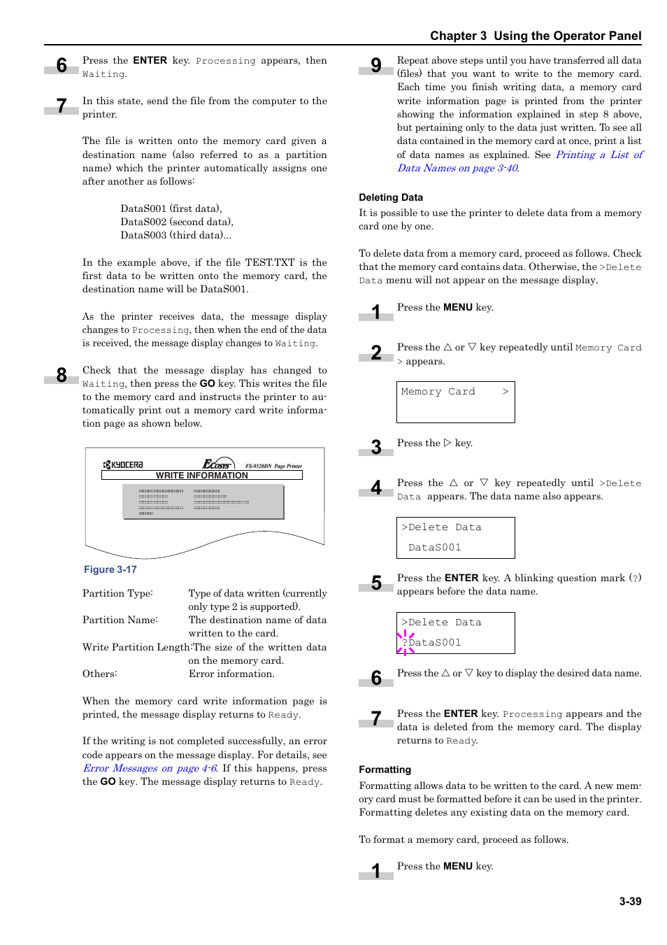 Deleting data, Formatting | HP WP36/50 User Manual | Page 60 / 115