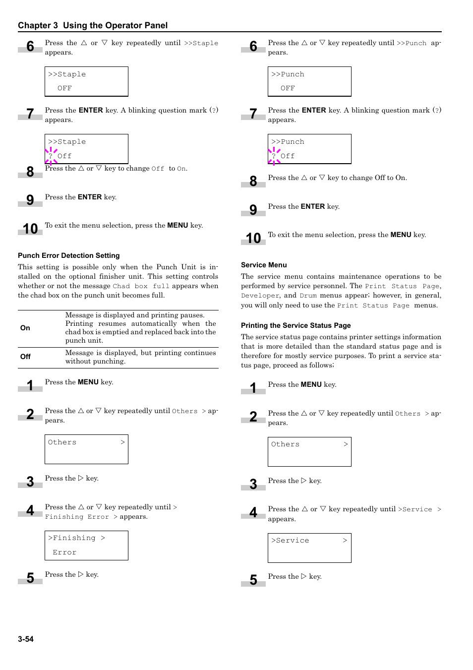 Punch error detection setting, Service menu | HP WP36/50 User Manual | Page 75 / 115