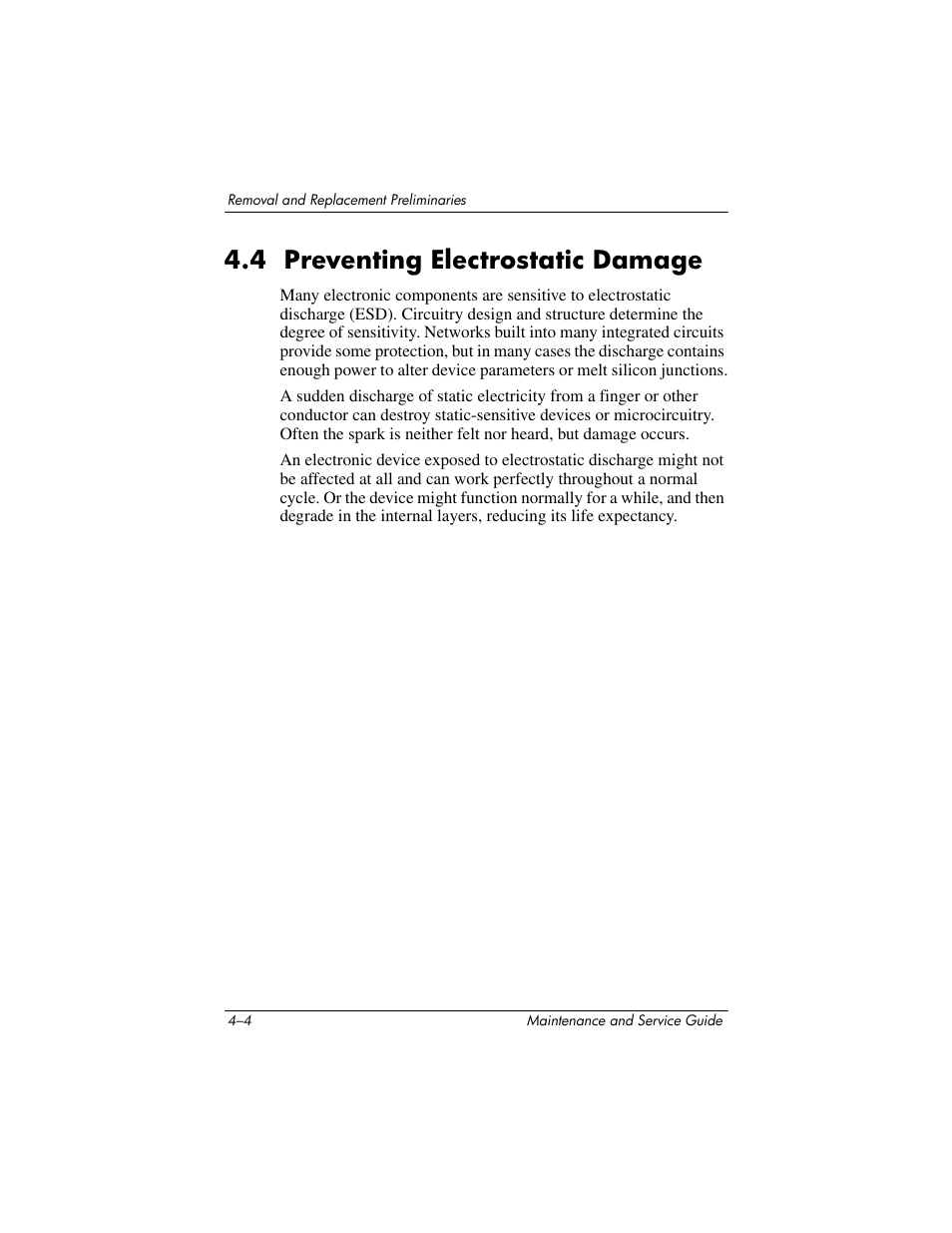 4 preventing electrostatic damage –4, 4 preventing electrostatic damage | HP zx5000 User Manual | Page 102 / 272