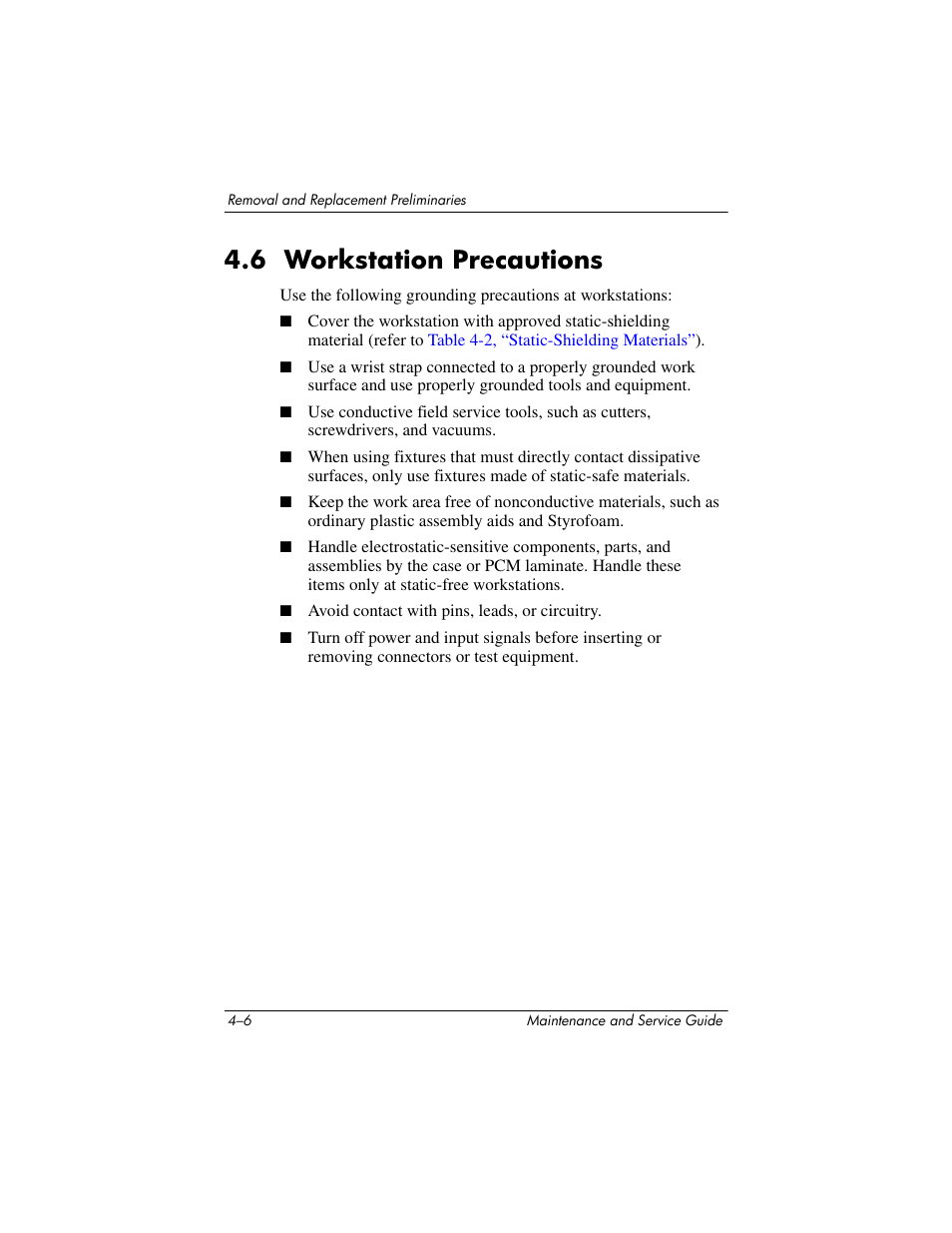 6 workstation precautions –6, 6 workstation precautions | HP zx5000 User Manual | Page 104 / 272