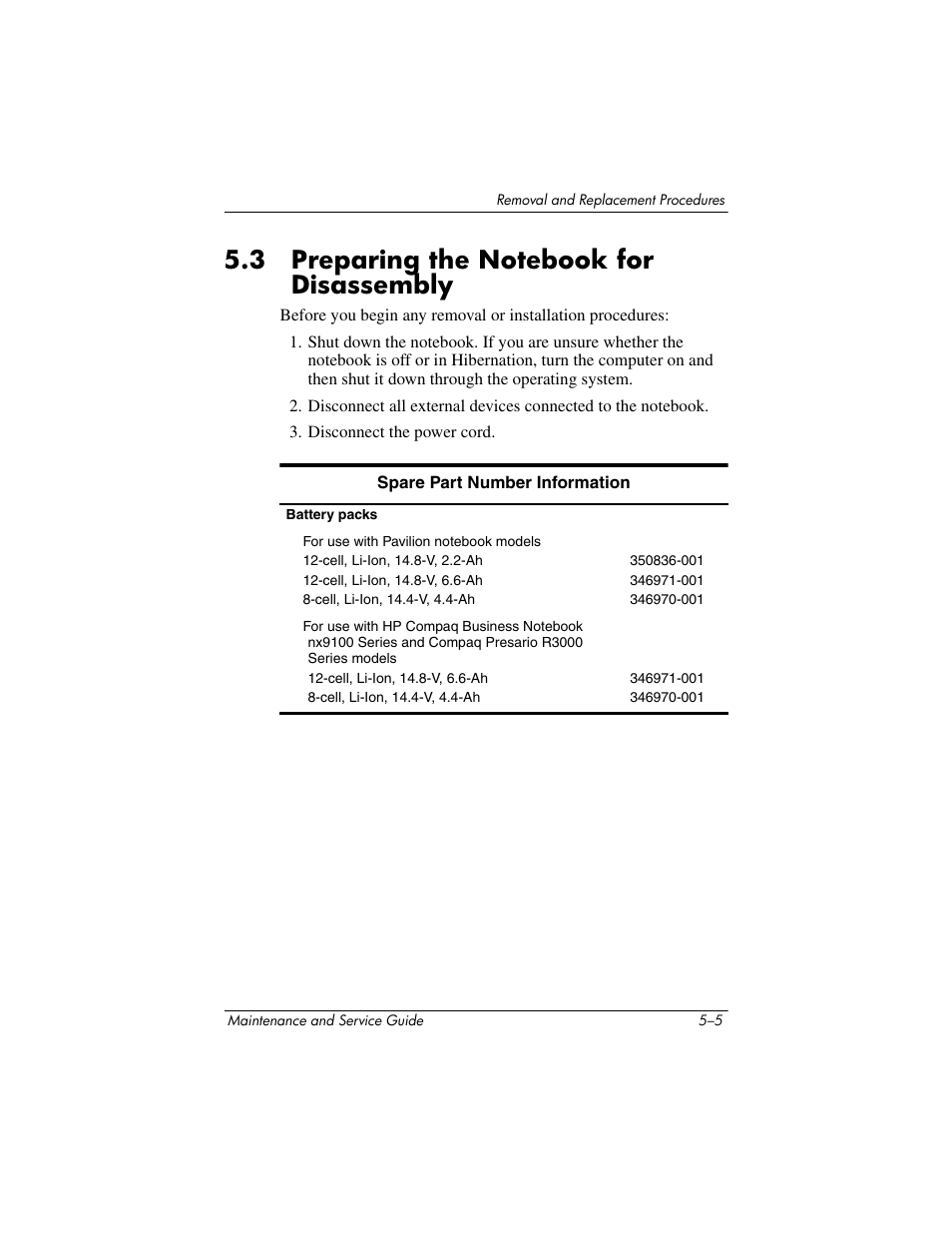 3 preparing the notebook for disassembly –5 | HP zx5000 User Manual | Page 112 / 272