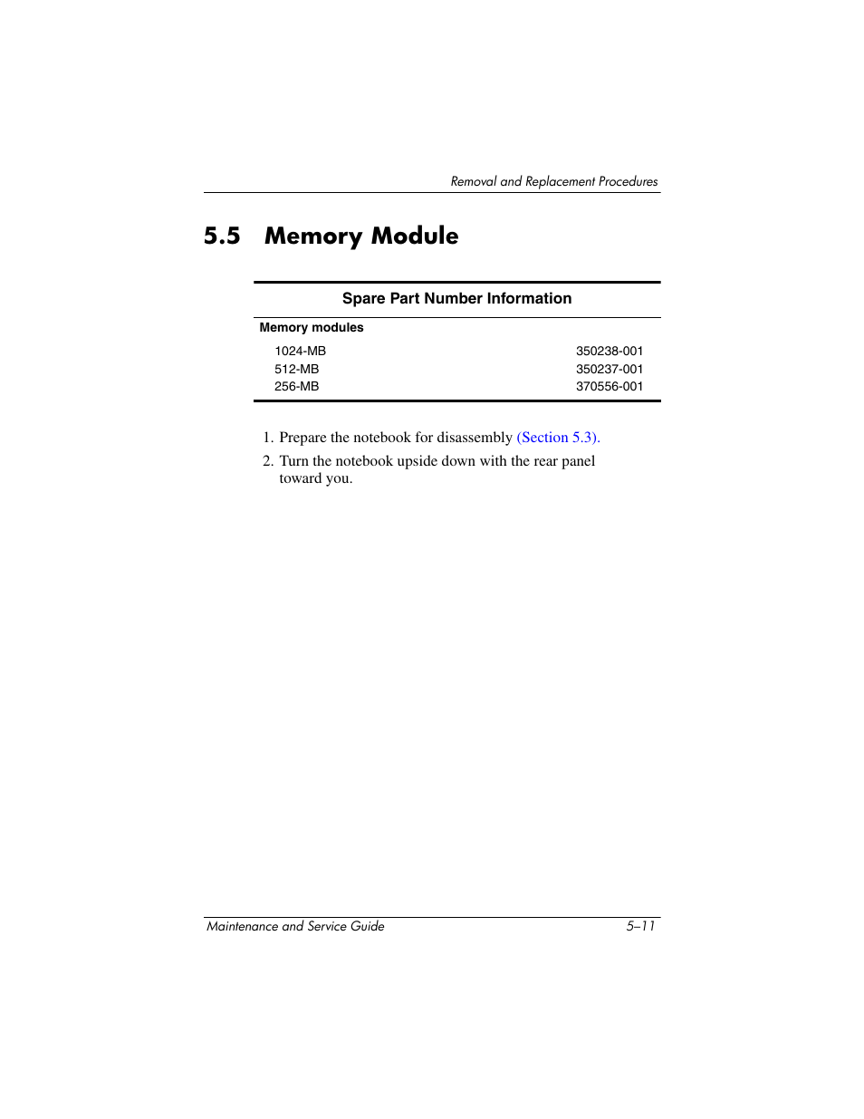 5 memory module –11 | HP zx5000 User Manual | Page 118 / 272