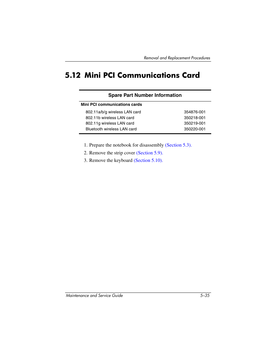 12 mini pci communications card –35, 12 mini pci communications card | HP zx5000 User Manual | Page 142 / 272