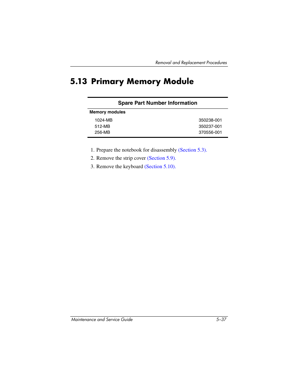 13 primary memory module –37 | HP zx5000 User Manual | Page 144 / 272