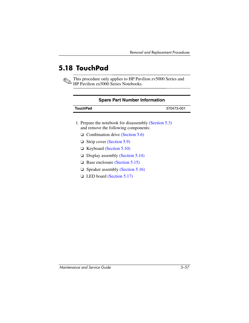 18 touchpad –57, 18 touchpad | HP zx5000 User Manual | Page 164 / 272