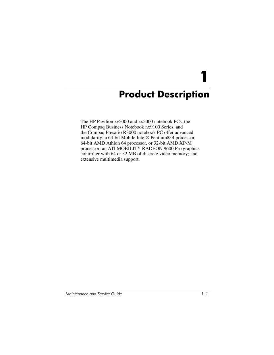 Product description, 1 product description | HP zx5000 User Manual | Page 7 / 272