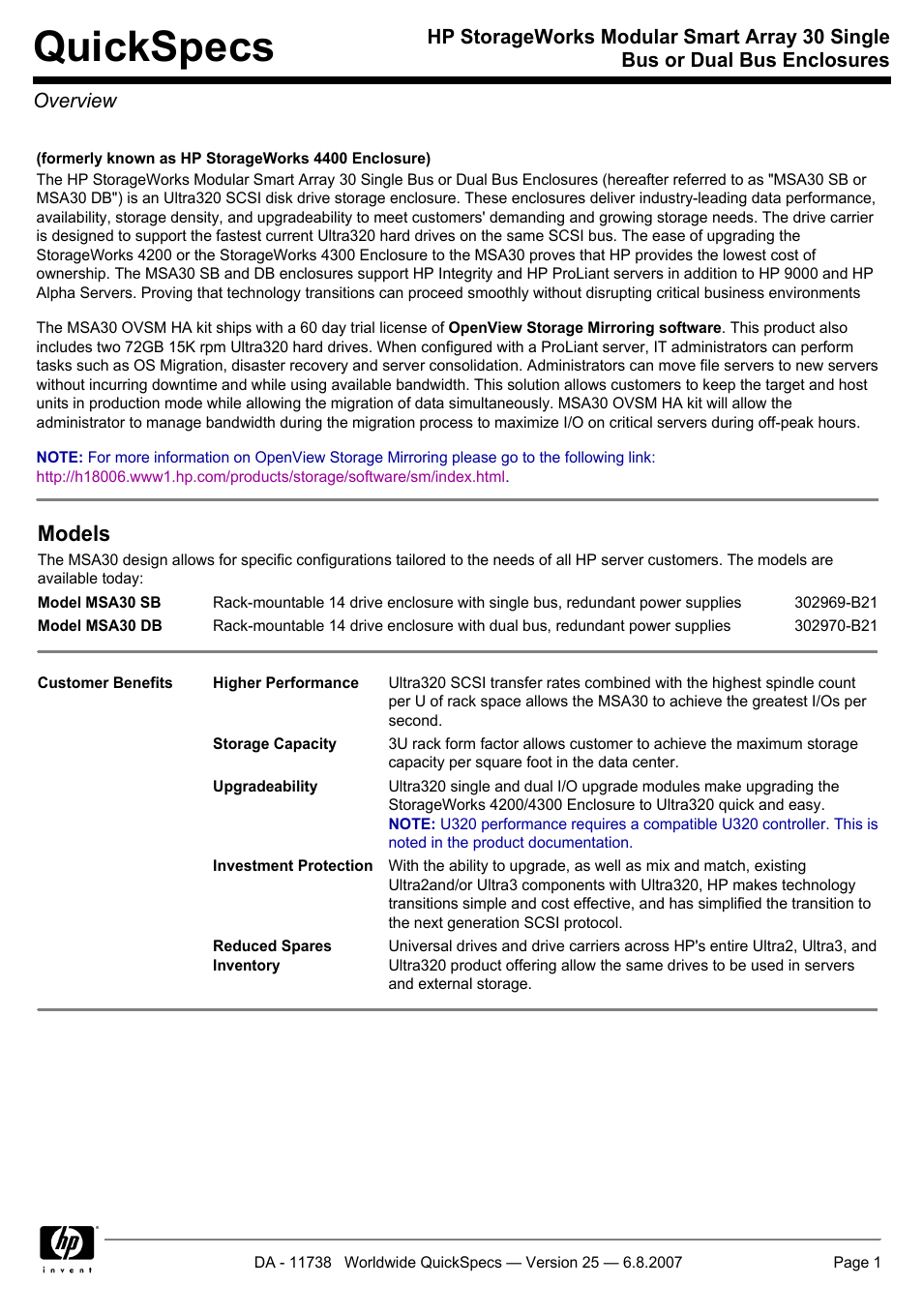 HP MSA30 DB User Manual | 12 pages