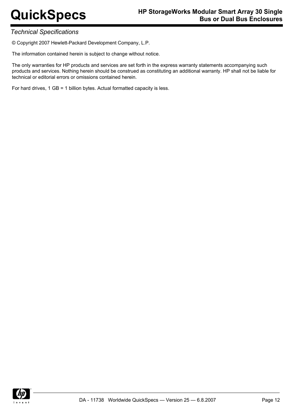 Quickspecs | HP MSA30 DB User Manual | Page 12 / 12