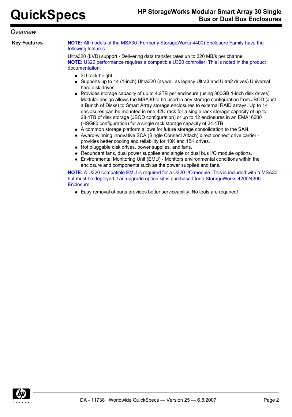 Quickspecs | HP MSA30 DB User Manual | Page 2 / 12