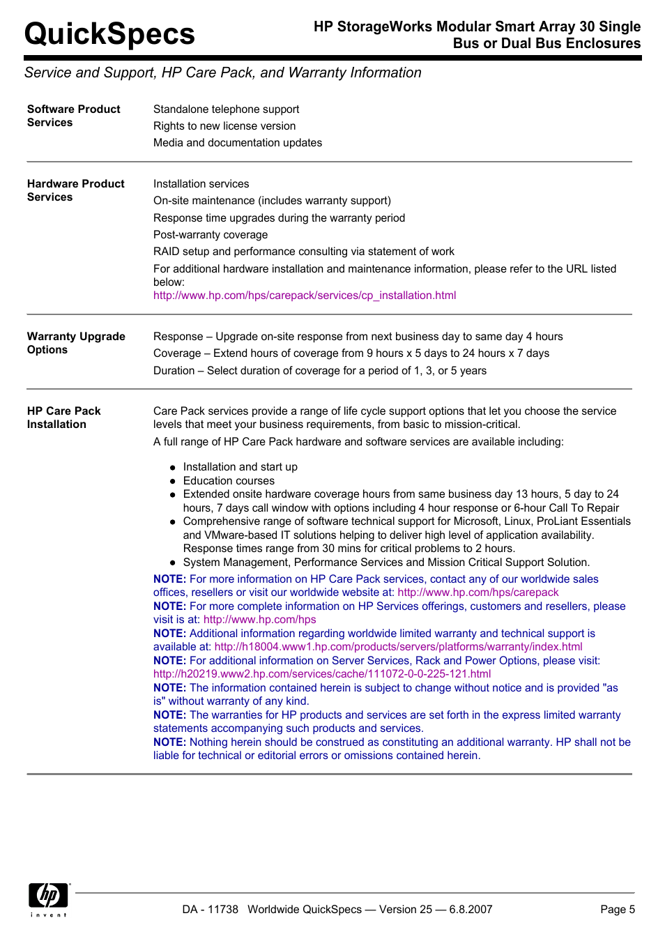 Quickspecs | HP MSA30 DB User Manual | Page 5 / 12