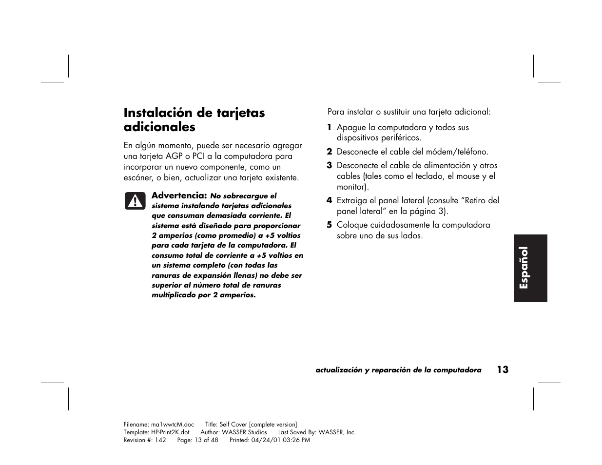 Instalación de tarjetas adicionales | HP 79XXY User Manual | Page 113 / 144