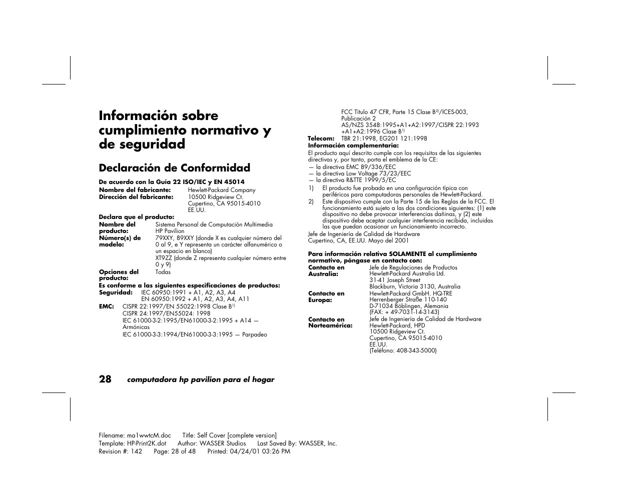 Declaración de conformidad | HP 79XXY User Manual | Page 128 / 144