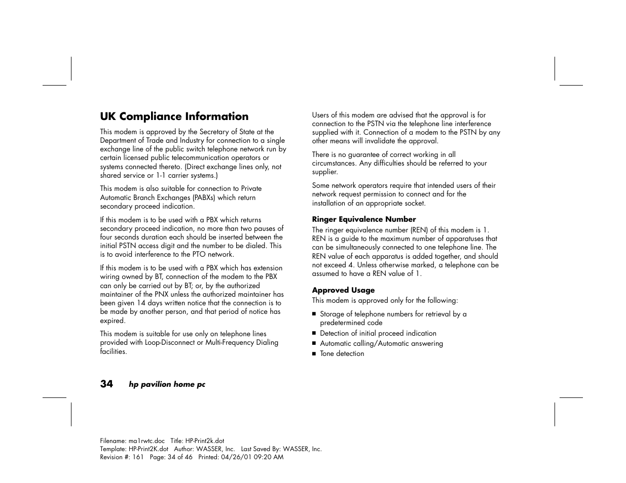 Uk compliance information | HP 79XXY User Manual | Page 38 / 144