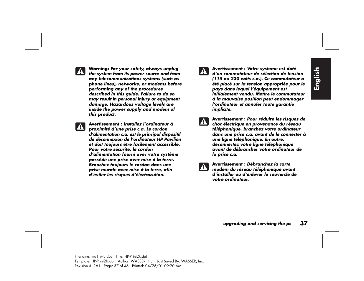 English | HP 79XXY User Manual | Page 41 / 144