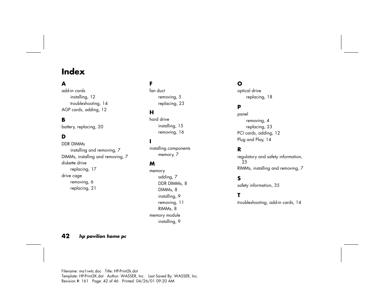 Index | HP 79XXY User Manual | Page 46 / 144