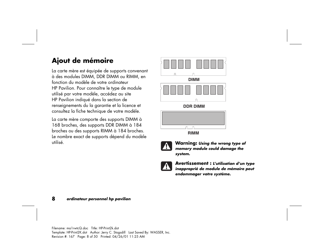 Ajout de mémoire | HP 79XXY User Manual | Page 58 / 144