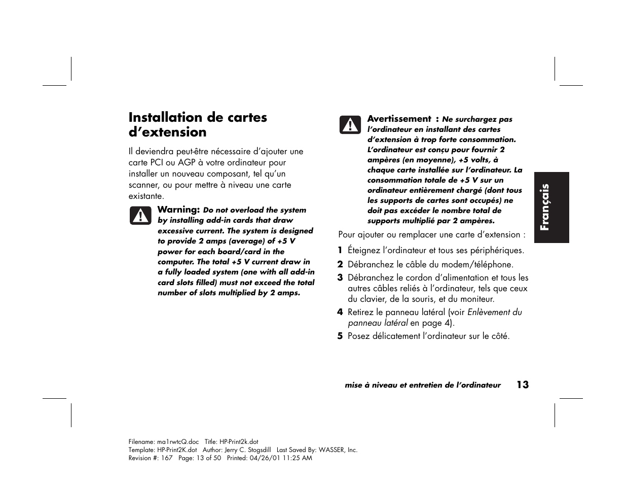 Installation de cartes d’extension | HP 79XXY User Manual | Page 63 / 144