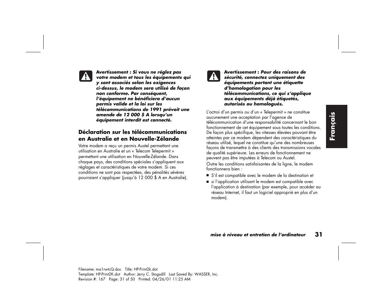 Fran çais | HP 79XXY User Manual | Page 81 / 144