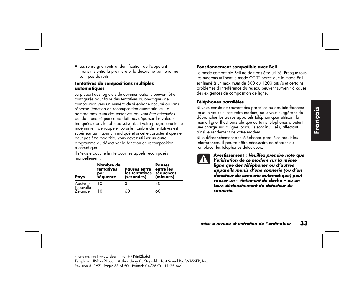 Fran çais | HP 79XXY User Manual | Page 83 / 144