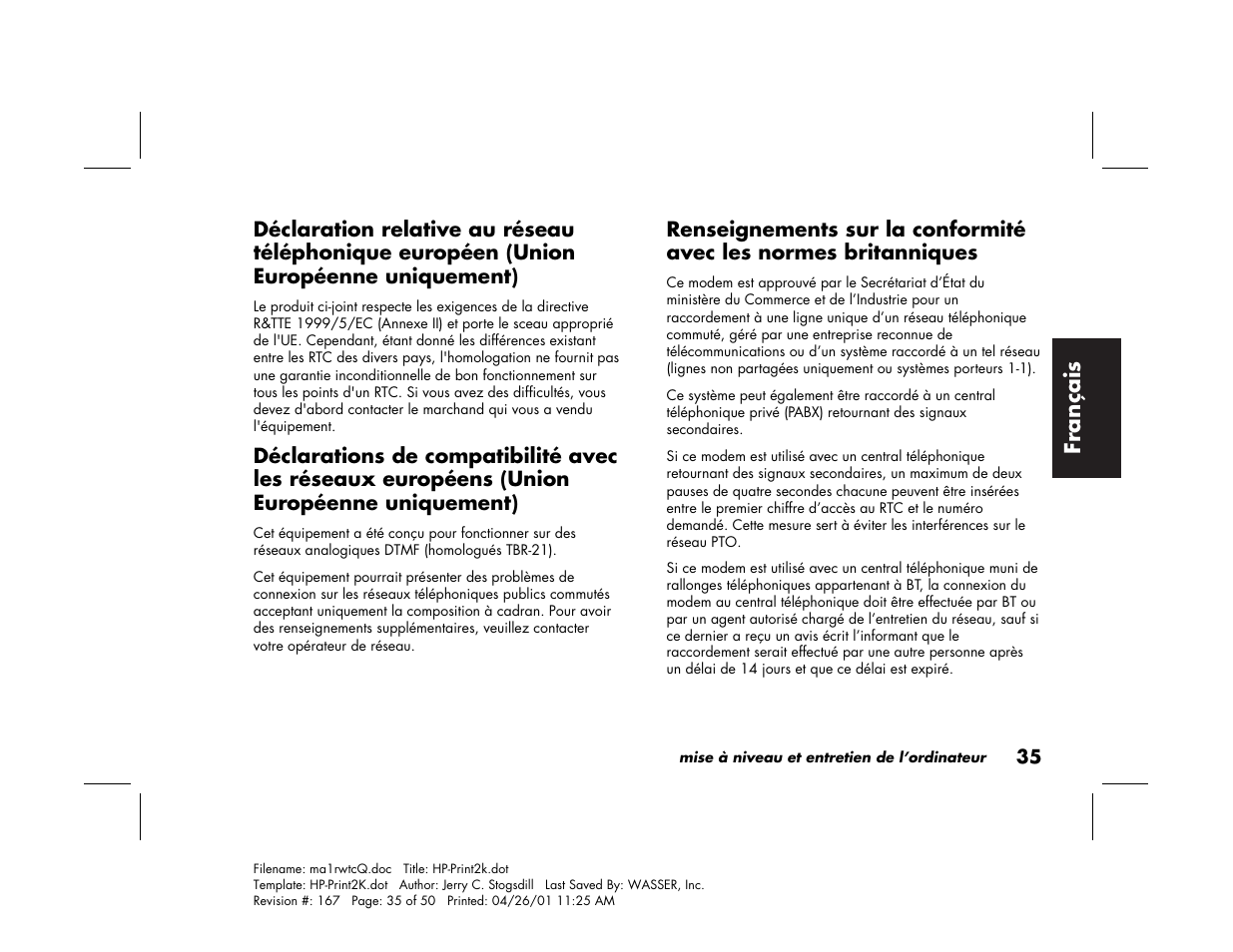 Fran çais | HP 79XXY User Manual | Page 85 / 144
