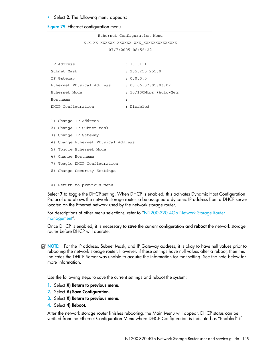Figure 79 ethernet configuration menu | HP N1200-320 User Manual | Page 119 / 132