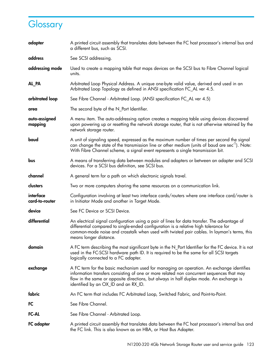 Glossary | HP N1200-320 User Manual | Page 123 / 132
