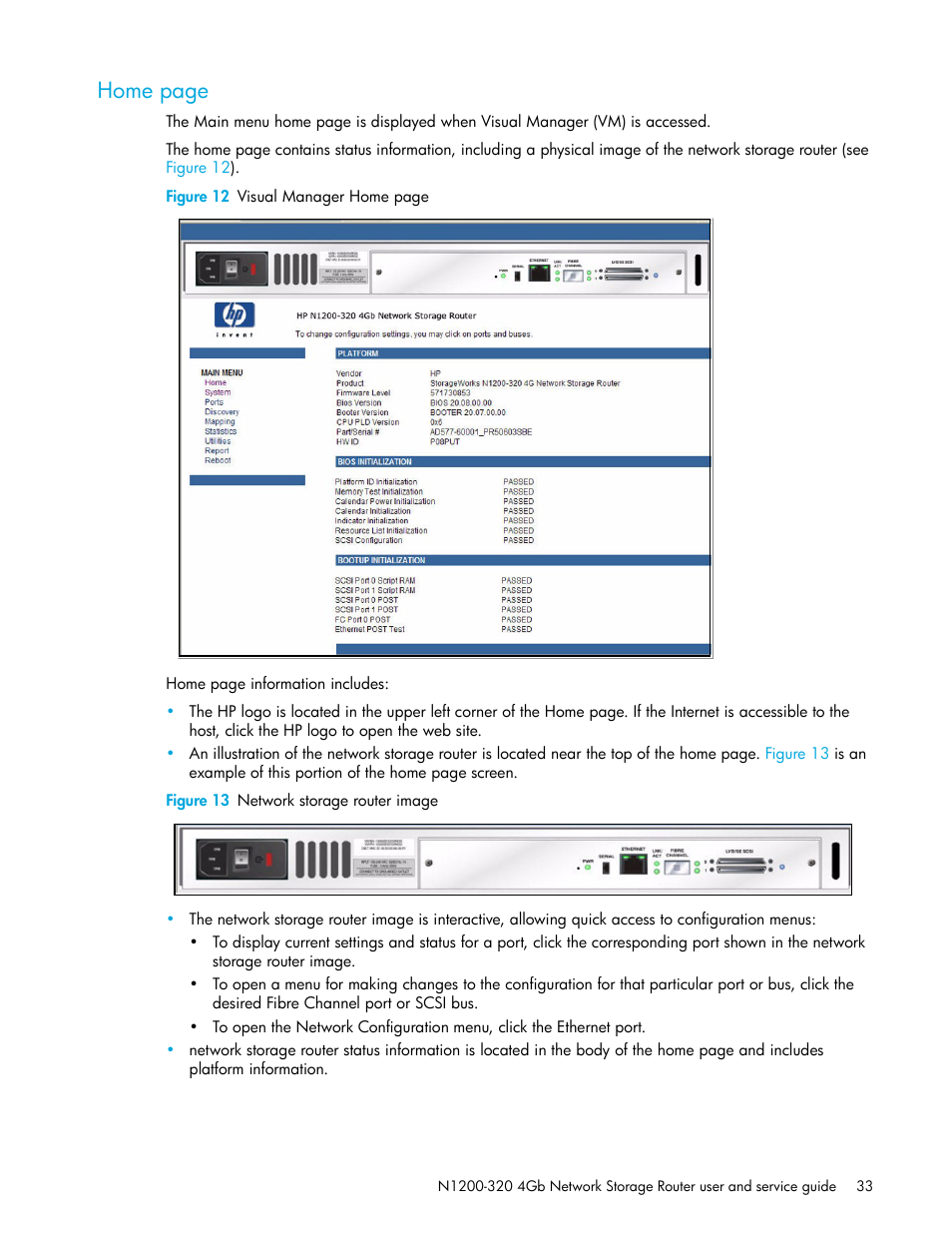 Figure 13 network storage router image, Home page | HP N1200-320 User Manual | Page 33 / 132