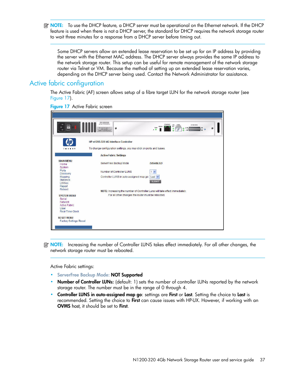 Active fabric configuration, Figure 17 active fabric screen | HP N1200-320 User Manual | Page 37 / 132