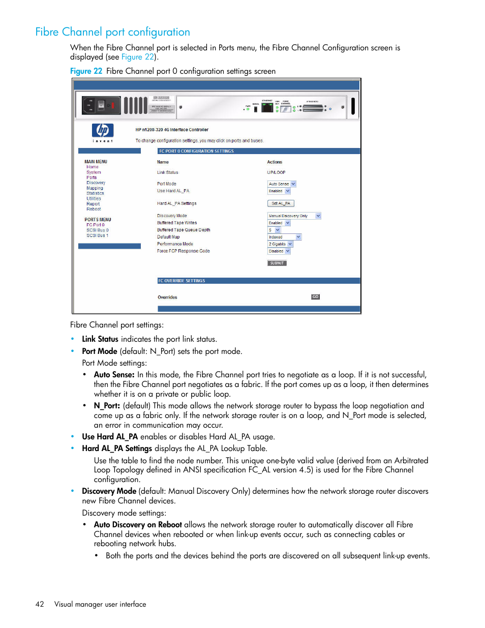 Fibre channel port configuration | HP N1200-320 User Manual | Page 42 / 132