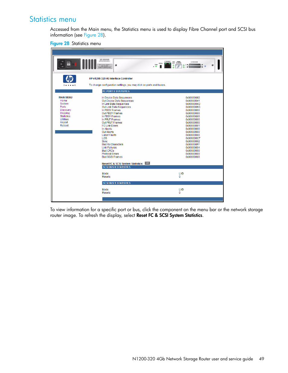 Statistics menu, Figure 28 statistics menu | HP N1200-320 User Manual | Page 49 / 132