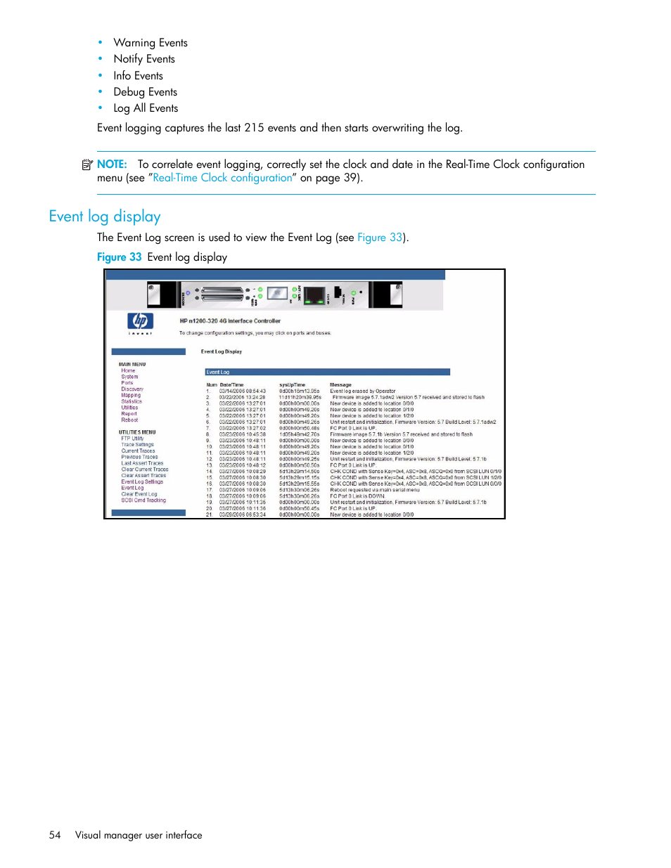 Event log display, Figure 33 event log display | HP N1200-320 User Manual | Page 54 / 132