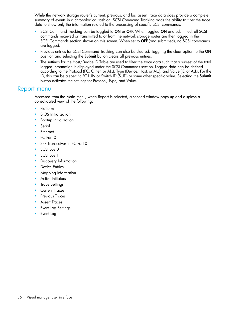 Report menu | HP N1200-320 User Manual | Page 56 / 132