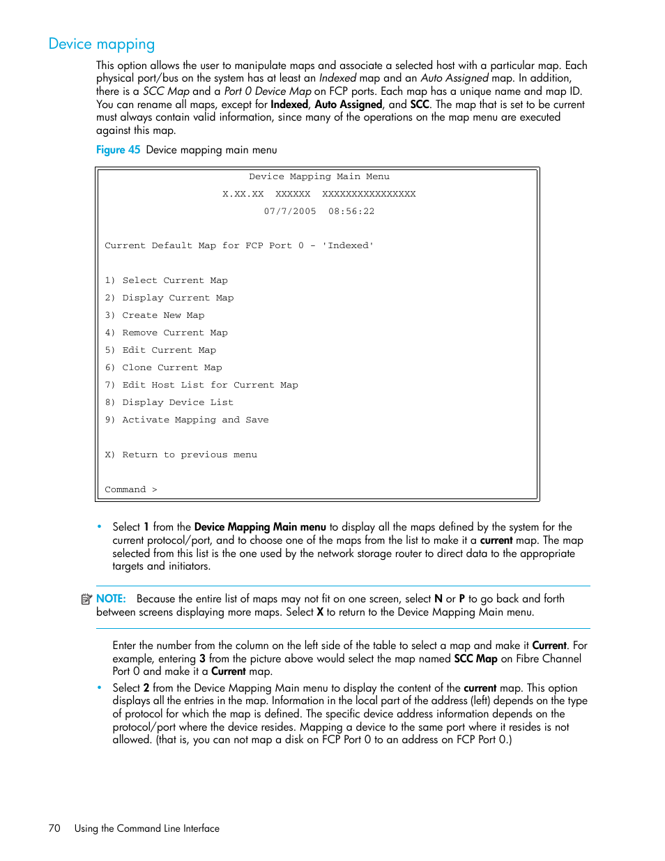 Device mapping, Figure 45 device mapping main menu | HP N1200-320 User Manual | Page 70 / 132