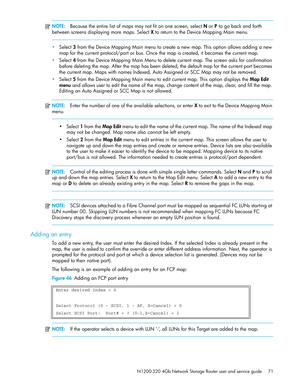 Adding an entry, Figure 46 adding an fcp port entry | HP N1200-320 User Manual | Page 71 / 132