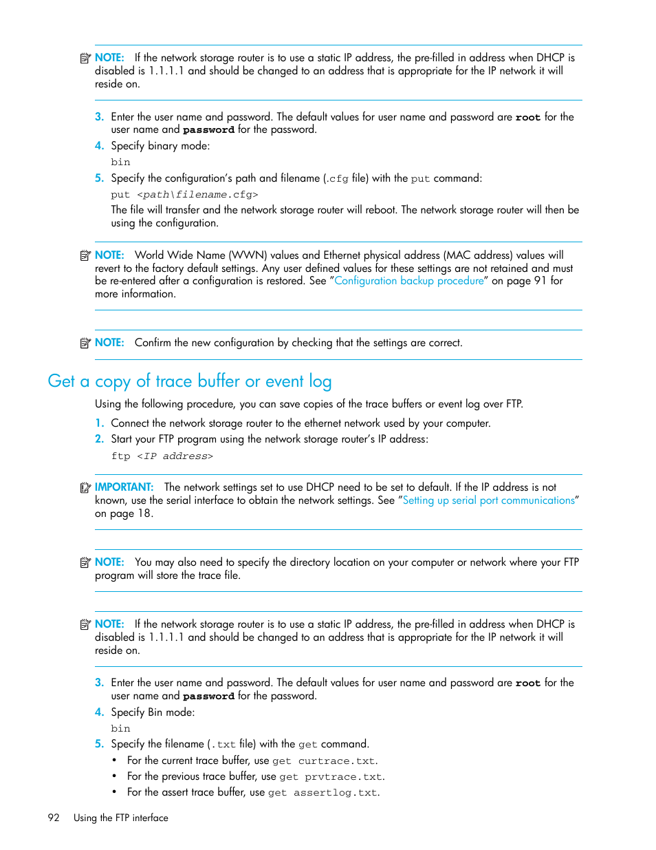 Get a copy of trace buffer or event log | HP N1200-320 User Manual | Page 92 / 132