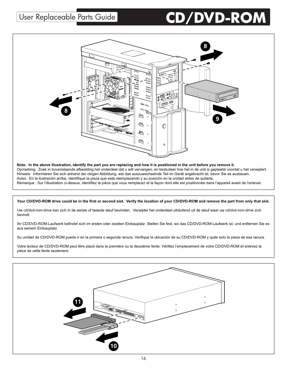 Cd/dvd-rom, User replaceable parts guide | HP X09 User Manual | Page 16 / 54