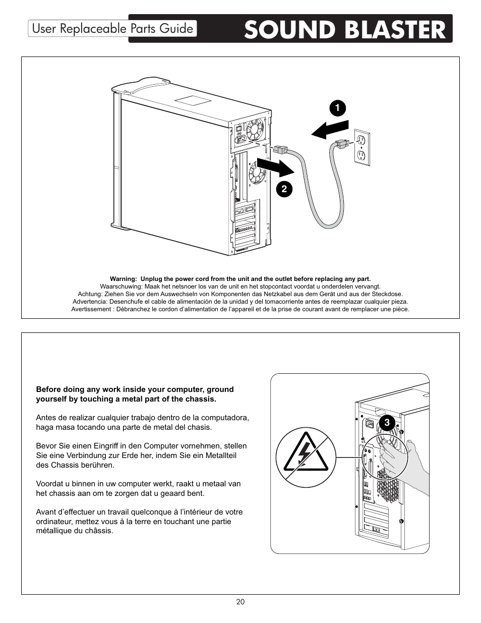 Sound blaster, User replaceable parts guide | HP X09 User Manual | Page 20 / 54