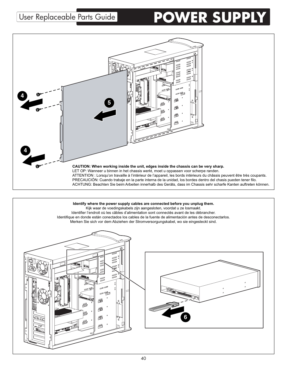 Power supply, User replaceable parts guide | HP X09 User Manual | Page 40 / 54