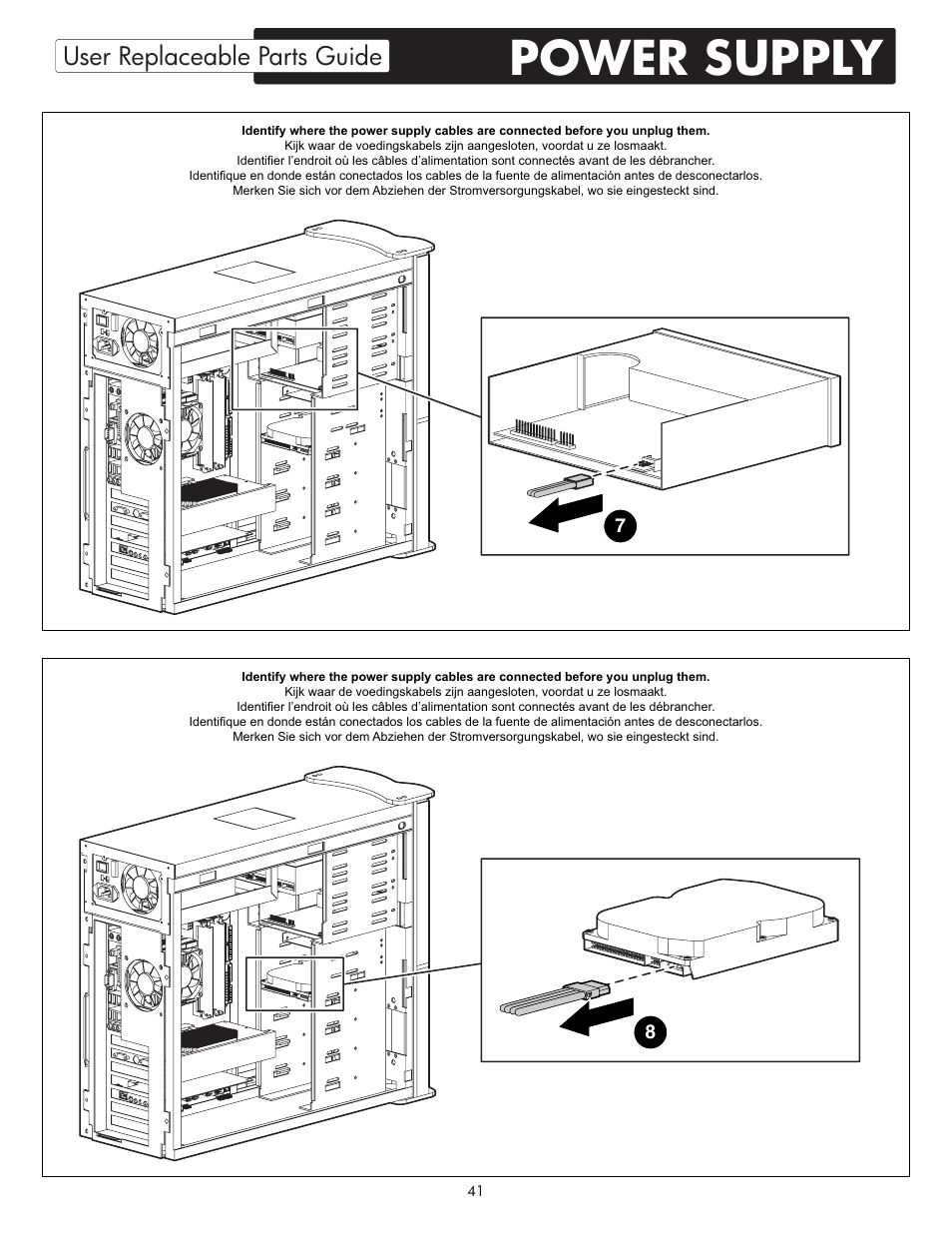 Power supply, User replaceable parts guide | HP X09 User Manual | Page 41 / 54