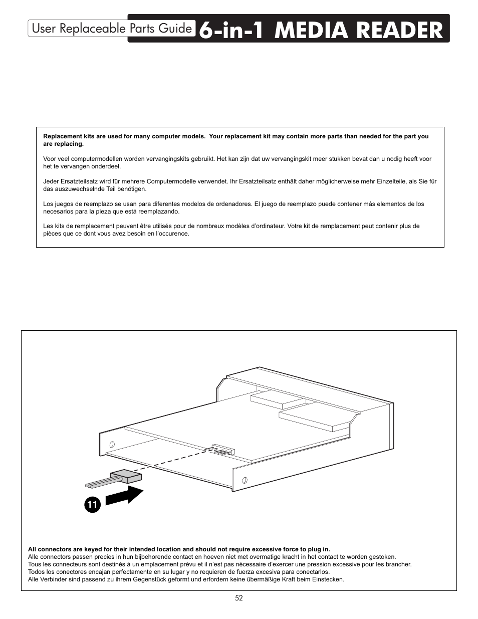 In-1 media reader, User replaceable parts guide | HP X09 User Manual | Page 52 / 54