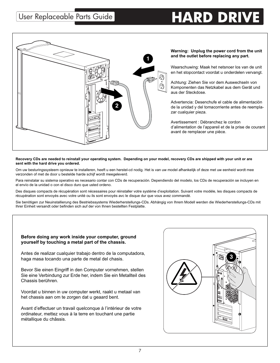 Hard drive, User replaceable parts guide | HP X09 User Manual | Page 7 / 54