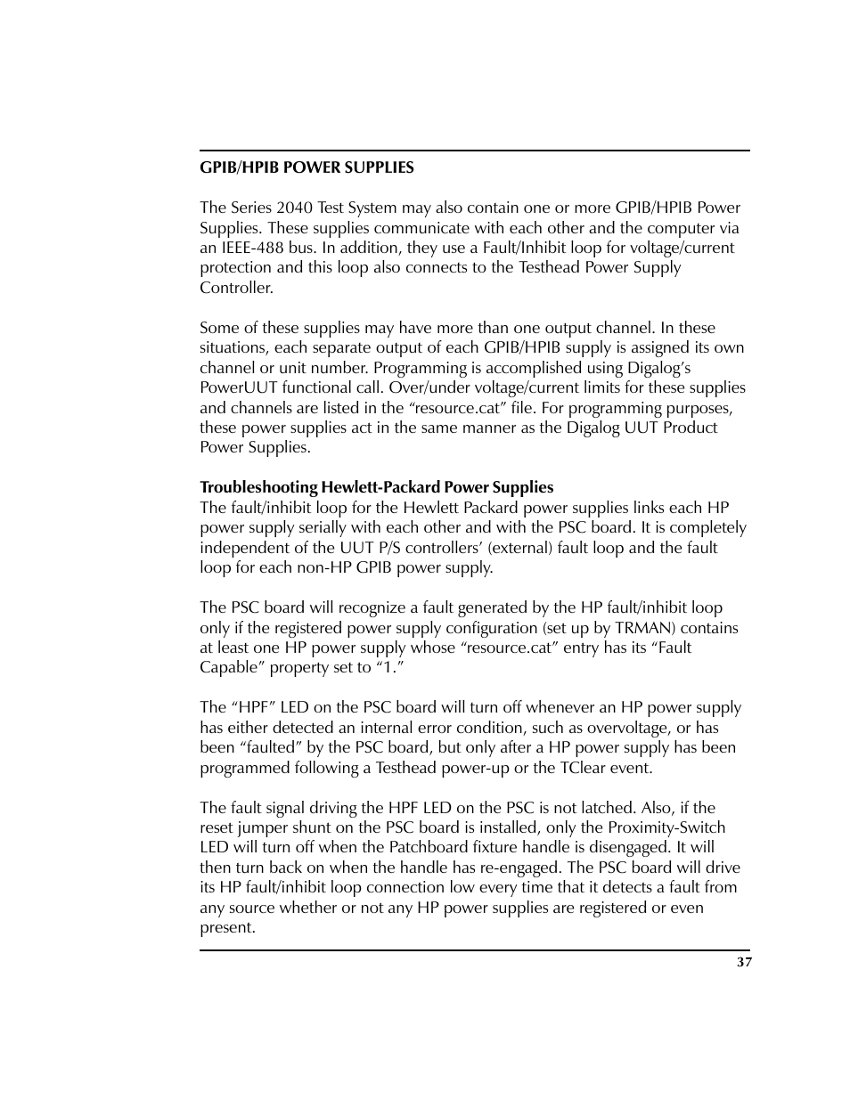 Gpib/hpib power supplies, Troubleshooting hewlett-packard power supplies | HP 2040D User Manual | Page 38 / 67