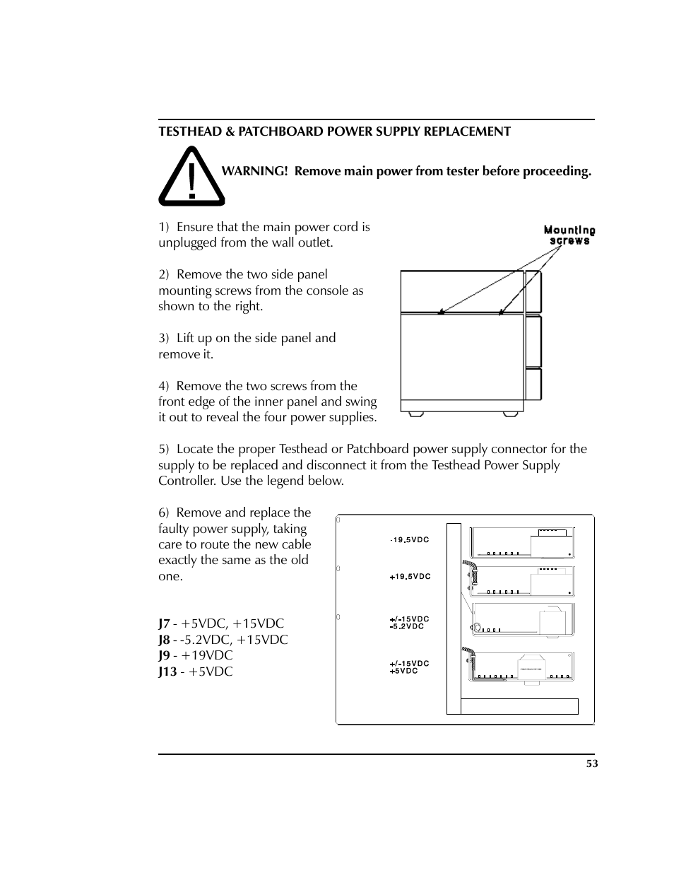 Testhead & patchboard p/s replacement | HP 2040D User Manual | Page 54 / 67