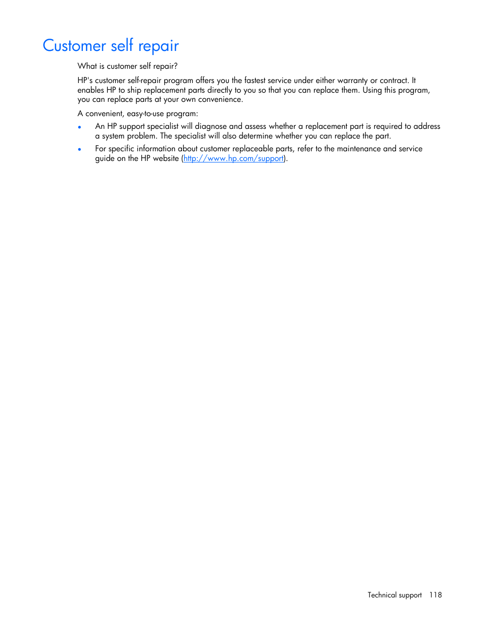 Customer self repair | HP DL385 User Manual | Page 118 / 124