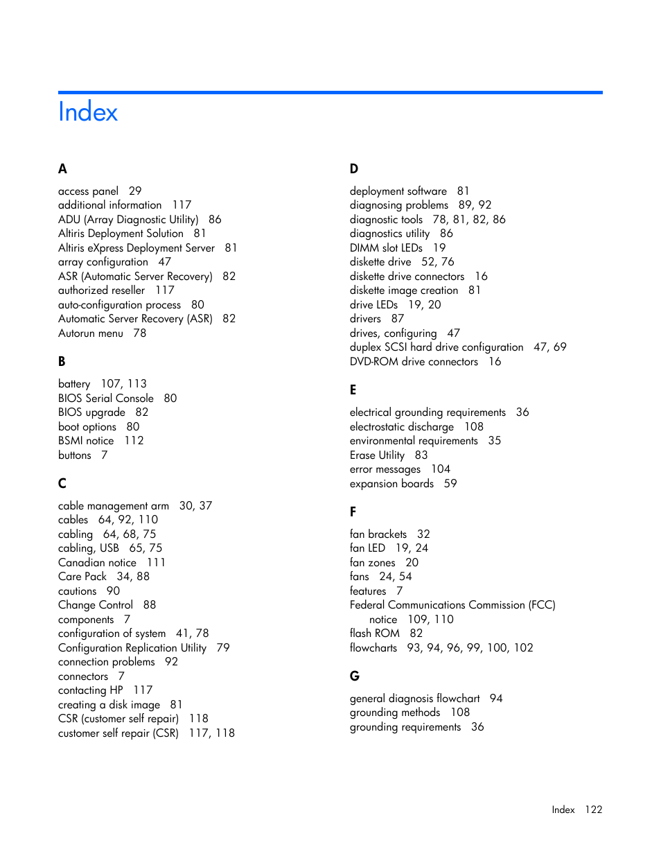 Index | HP DL385 User Manual | Page 122 / 124
