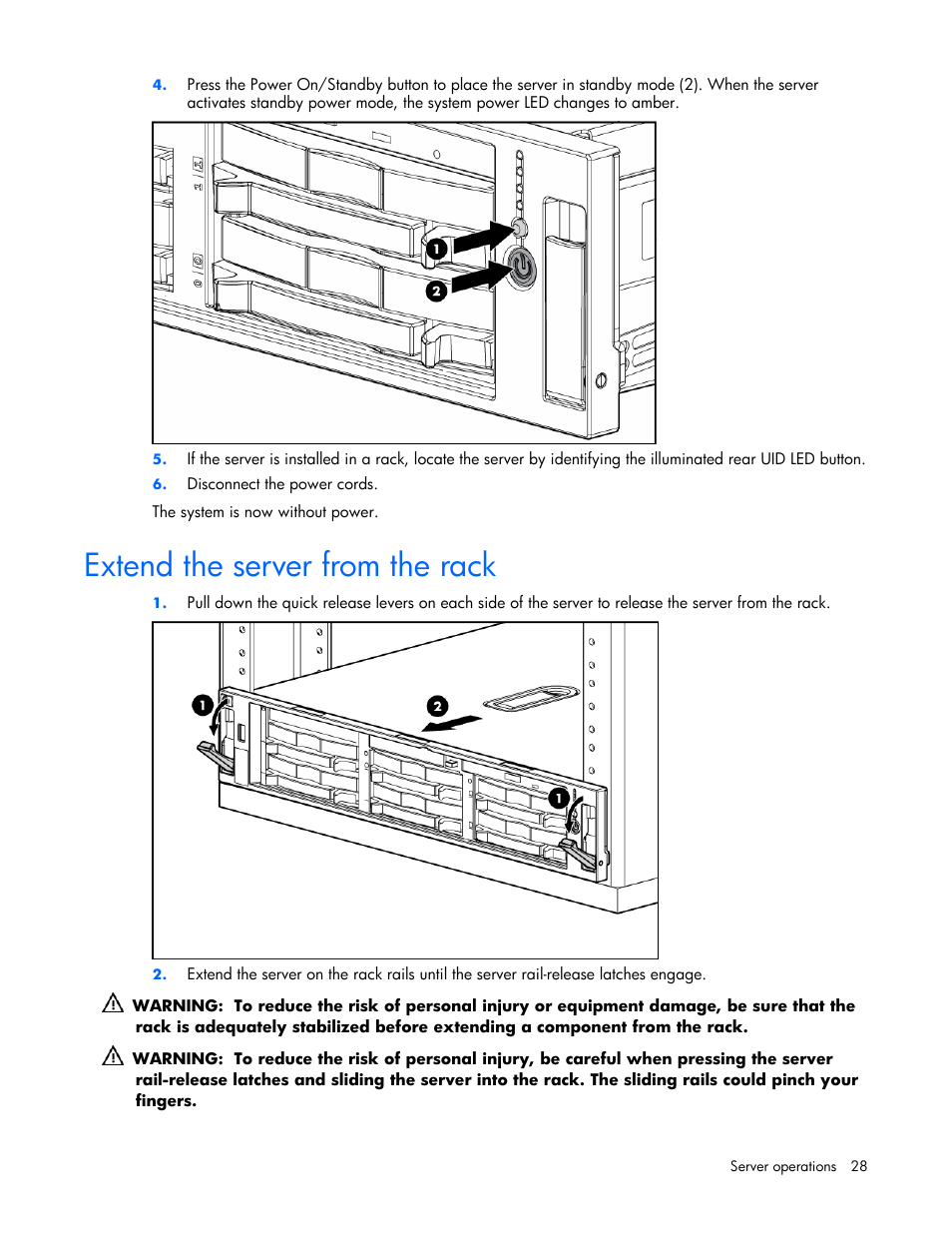 Extend the server from the rack | HP DL385 User Manual | Page 28 / 124