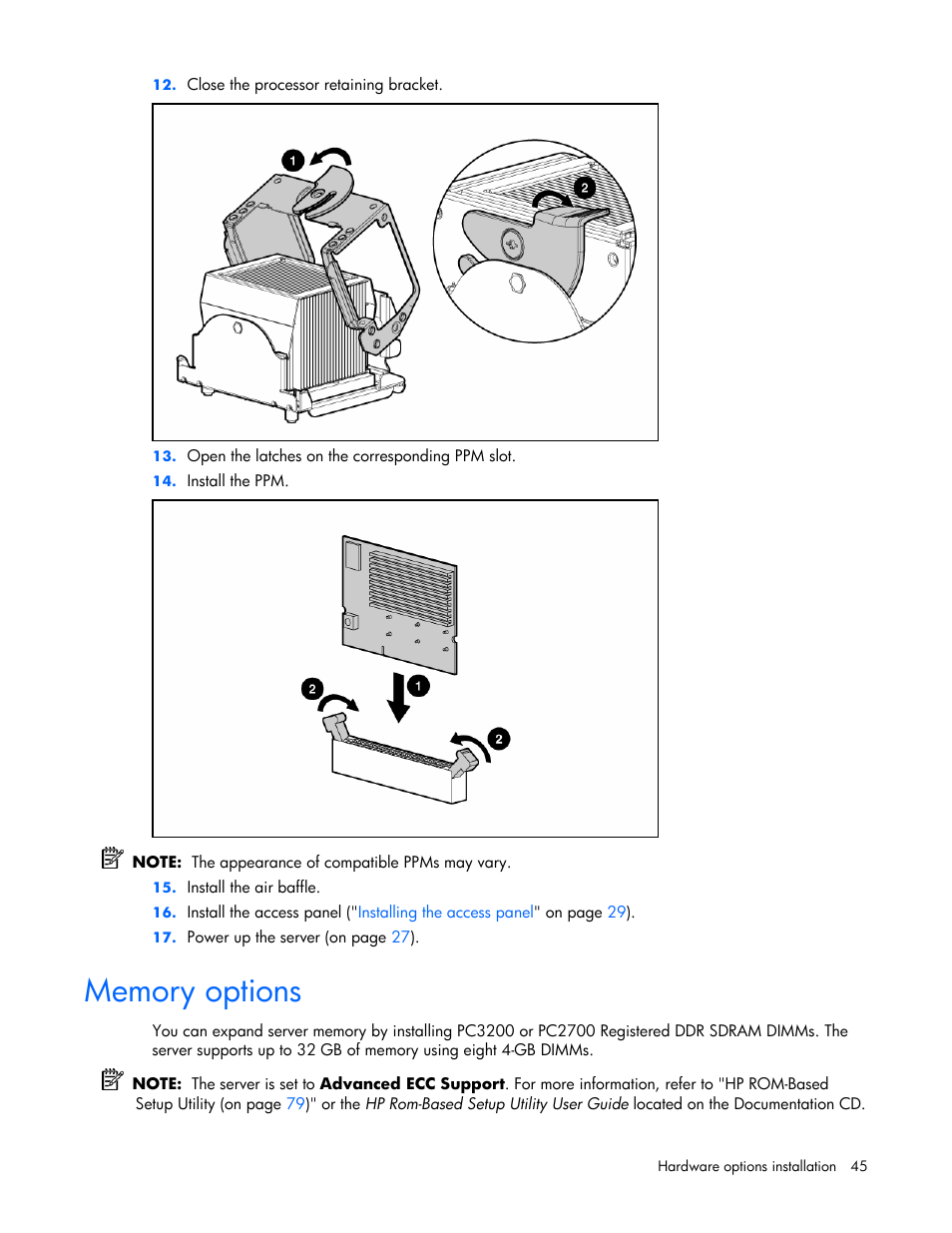 Memory options | HP DL385 User Manual | Page 45 / 124