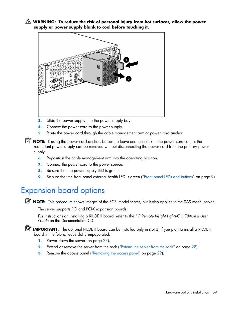 Expansion board options | HP DL385 User Manual | Page 59 / 124